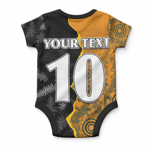 Custom New Zealand and Australia Rugby Championship 2024 Baby Onesie Maori Warrior and Kangaroo Mascot with Fern Aboriginal