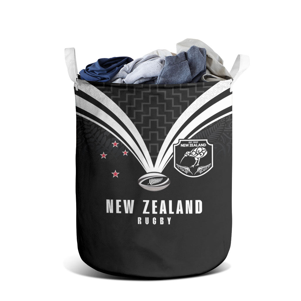 New Zealand Maori Rugby Laundry Basket Aotearoa Tribal Motif Retro Concept