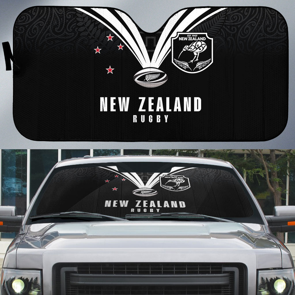 New Zealand Maori Rugby Auto Sun Shade Aotearoa Tribal Motif Retro Concept