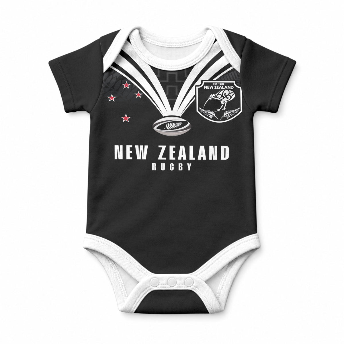 New Zealand Maori Rugby Custom Baby Onesie Aotearoa Tribal Motif Retro Concept