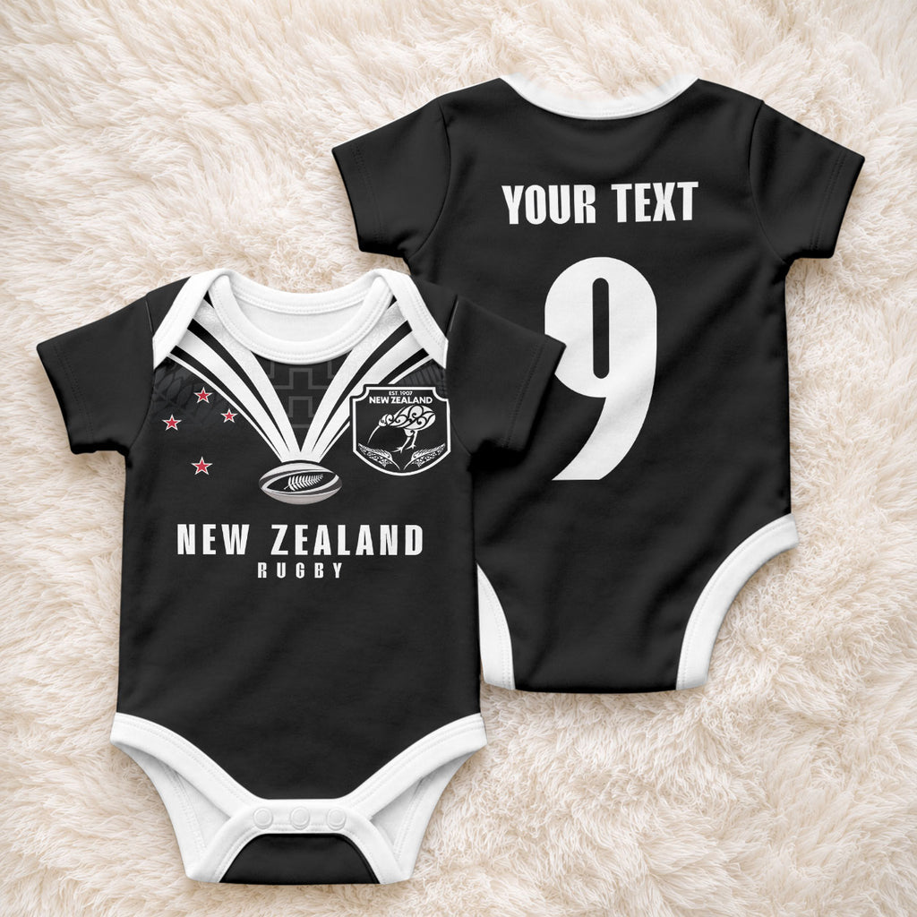 New Zealand Maori Rugby Custom Baby Onesie Aotearoa Tribal Motif Retro Concept