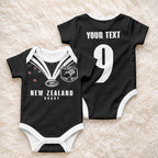 New Zealand Maori Rugby Custom Baby Onesie Aotearoa Tribal Motif Retro Concept