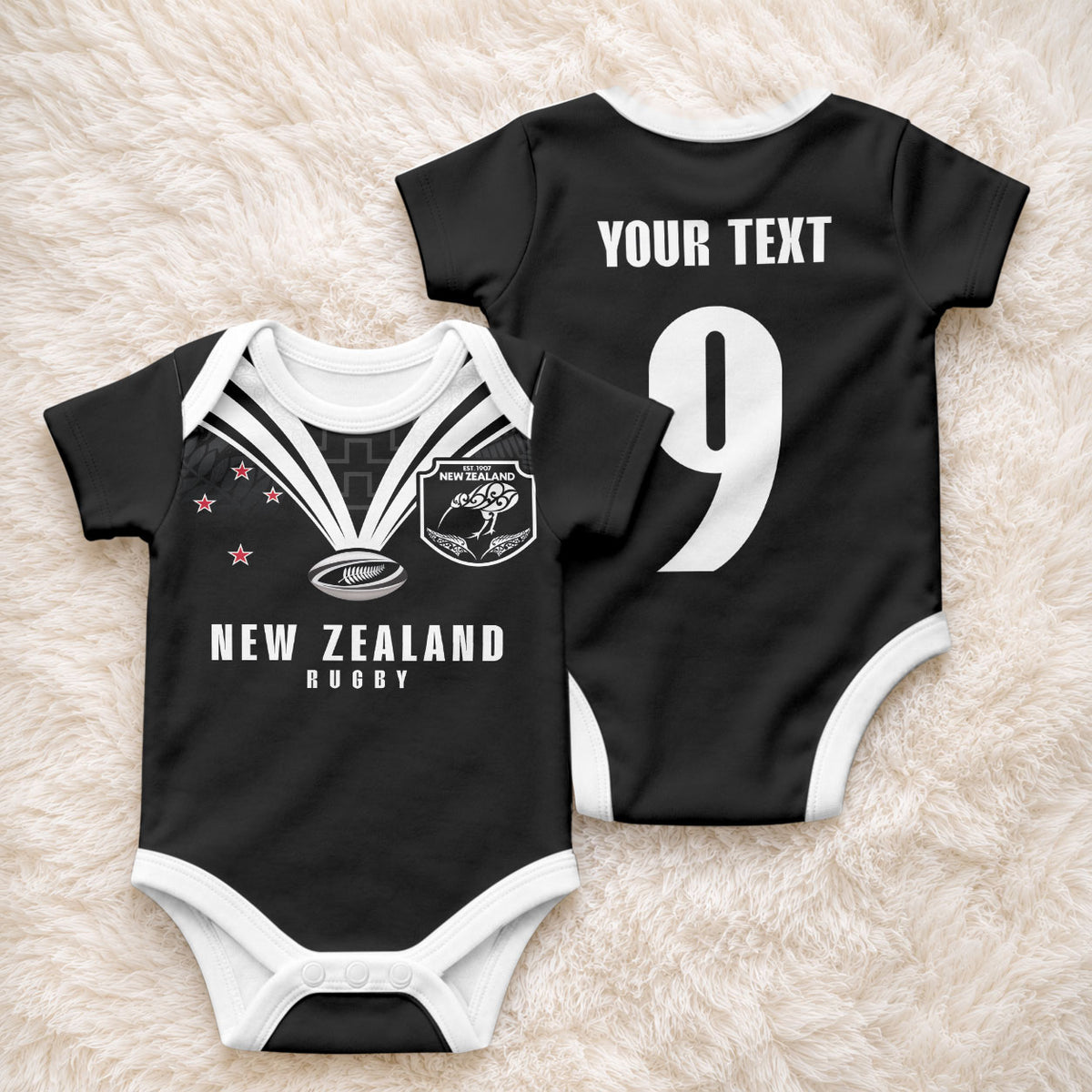 New Zealand Maori Rugby Custom Baby Onesie Aotearoa Tribal Motif Retro Concept
