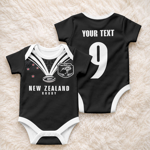 New Zealand Maori Rugby Custom Baby Onesie Aotearoa Tribal Motif Retro Concept