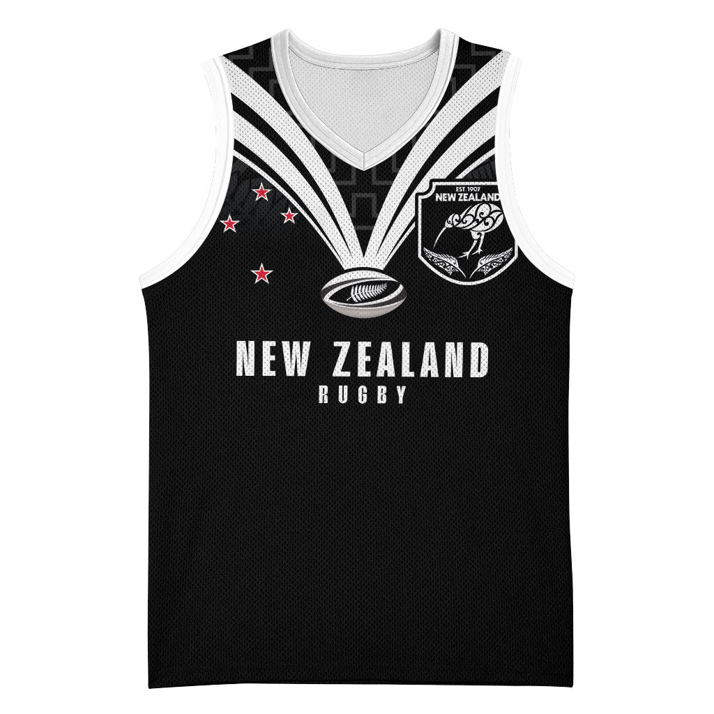 New Zealand Maori Rugby Custom Basketball Jersey Aotearoa Tribal Motif Retro Concept