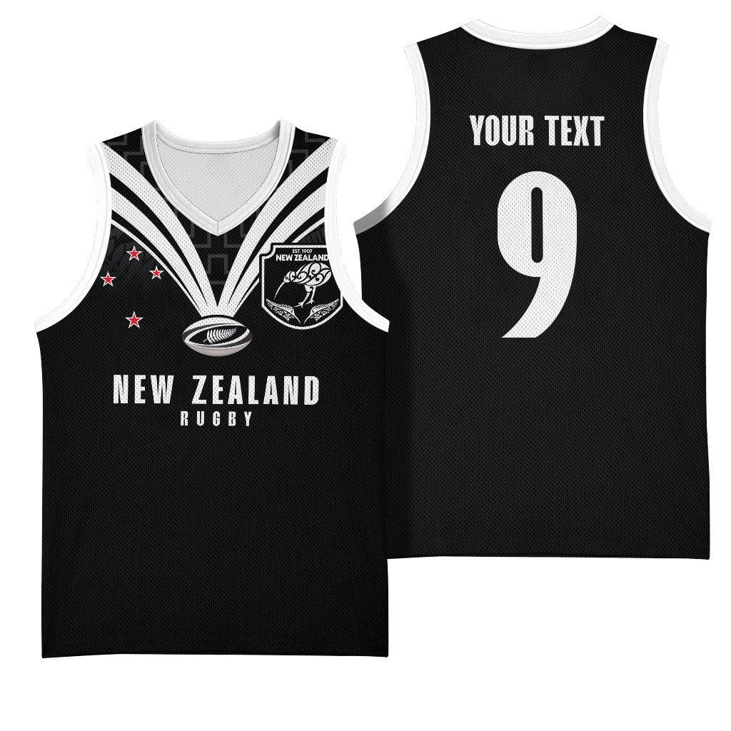 New Zealand Maori Rugby Custom Basketball Jersey Aotearoa Tribal Motif Retro Concept