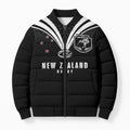 New Zealand Maori Rugby Custom Bomber Puffer Jacket Aotearoa Tribal Motif Retro Concept