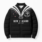 New Zealand Maori Rugby Custom Bomber Puffer Jacket Aotearoa Tribal Motif Retro Concept