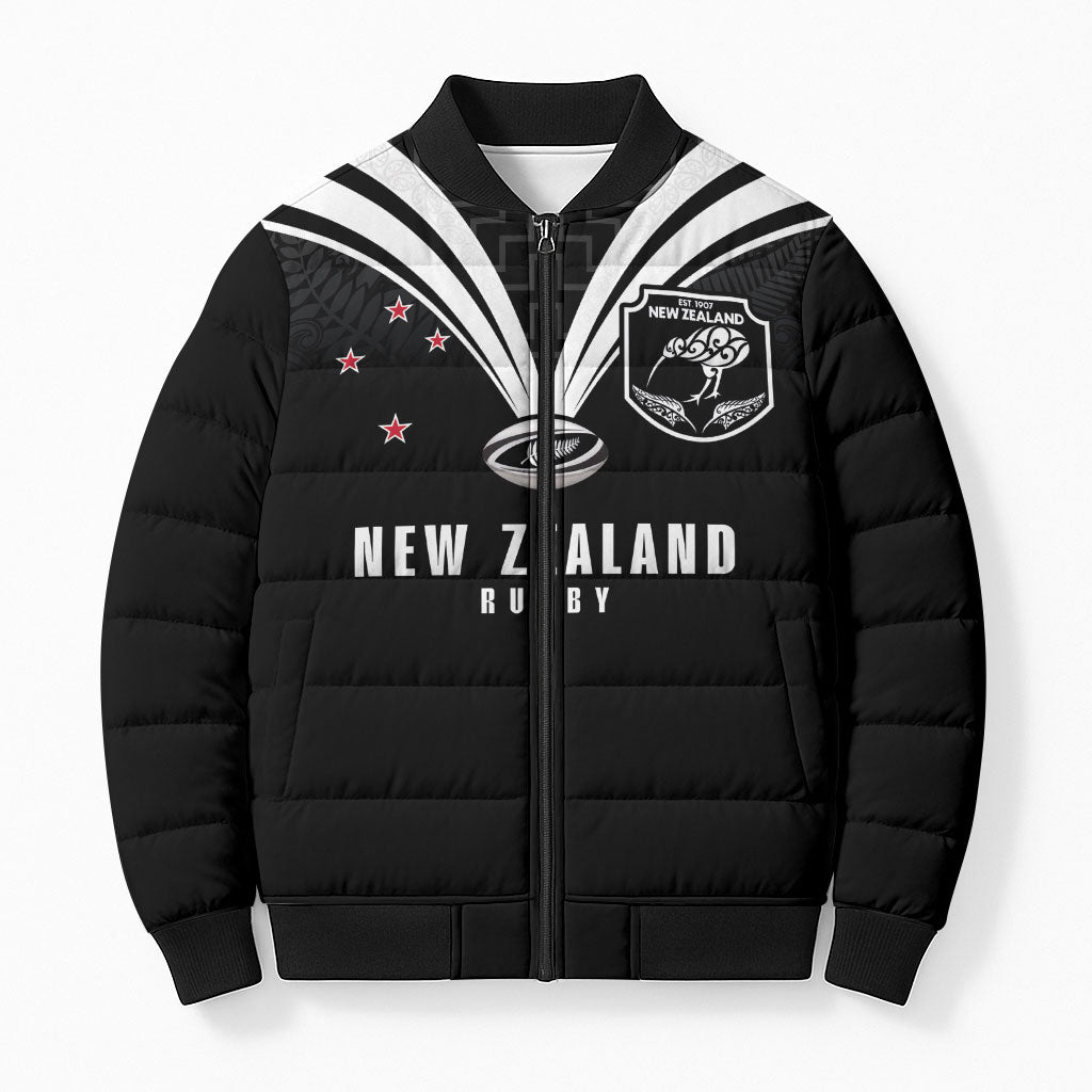New Zealand Maori Rugby Custom Bomber Puffer Jacket Aotearoa Tribal Motif Retro Concept
