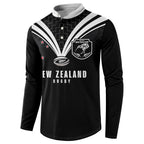 New Zealand Maori Rugby Custom Button Sweatshirt Aotearoa Tribal Motif Retro Concept