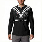 New Zealand Maori Rugby Custom Button Sweatshirt Aotearoa Tribal Motif Retro Concept