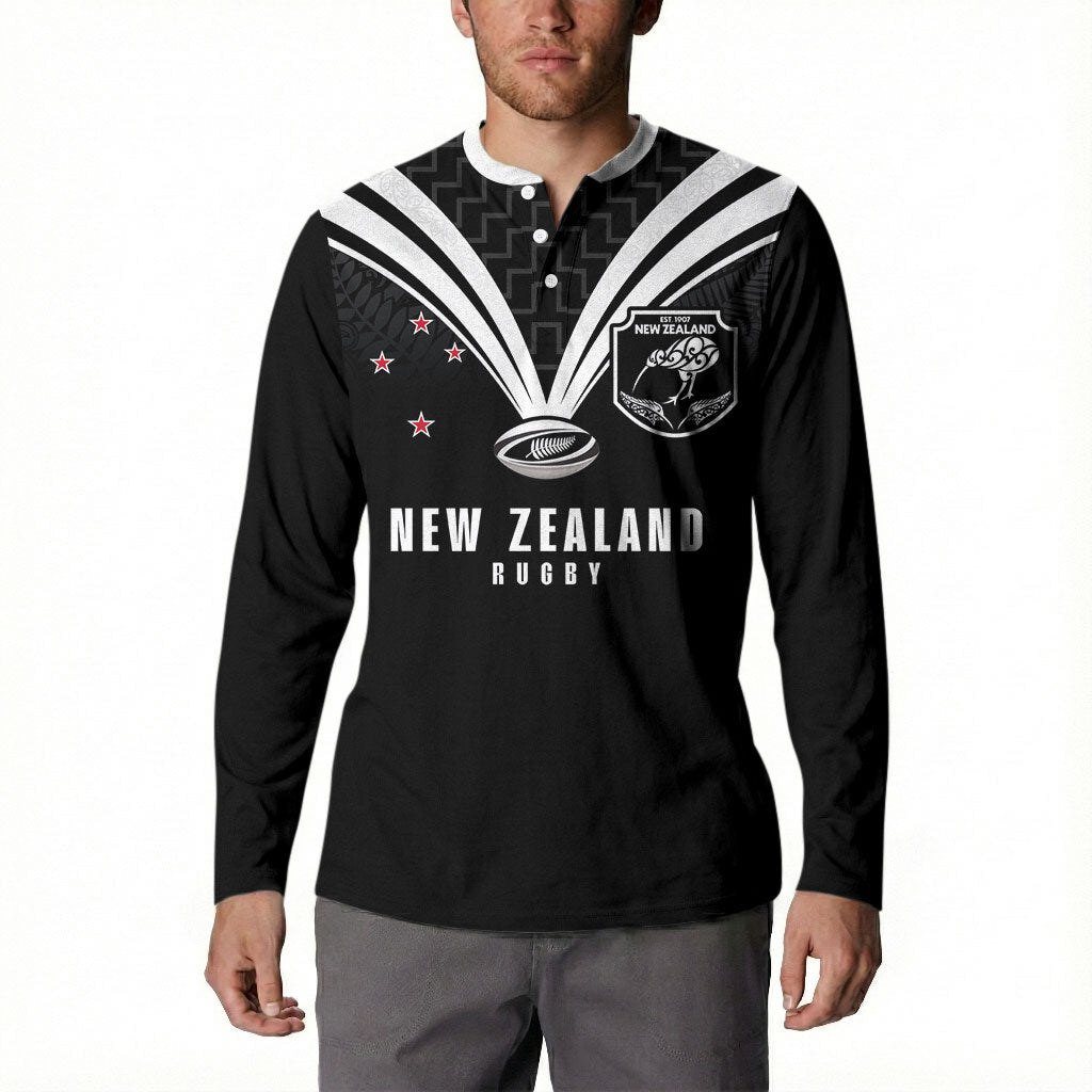 New Zealand Maori Rugby Custom Button Sweatshirt Aotearoa Tribal Motif Retro Concept