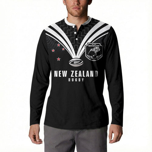 New Zealand Maori Rugby Custom Button Sweatshirt Aotearoa Tribal Motif Retro Concept