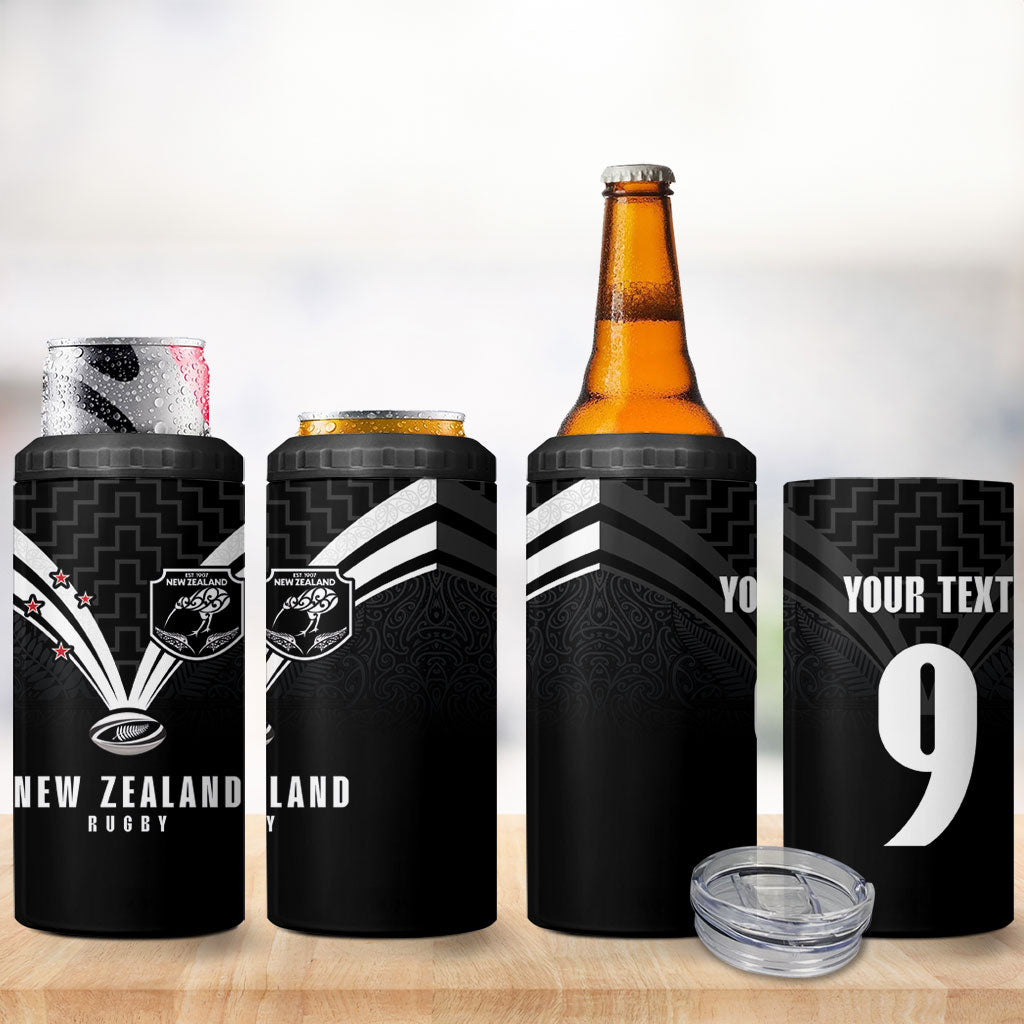 New Zealand Maori Rugby Custom 4 in 1 Can Cooler Tumbler Aotearoa Tribal Motif Retro Concept