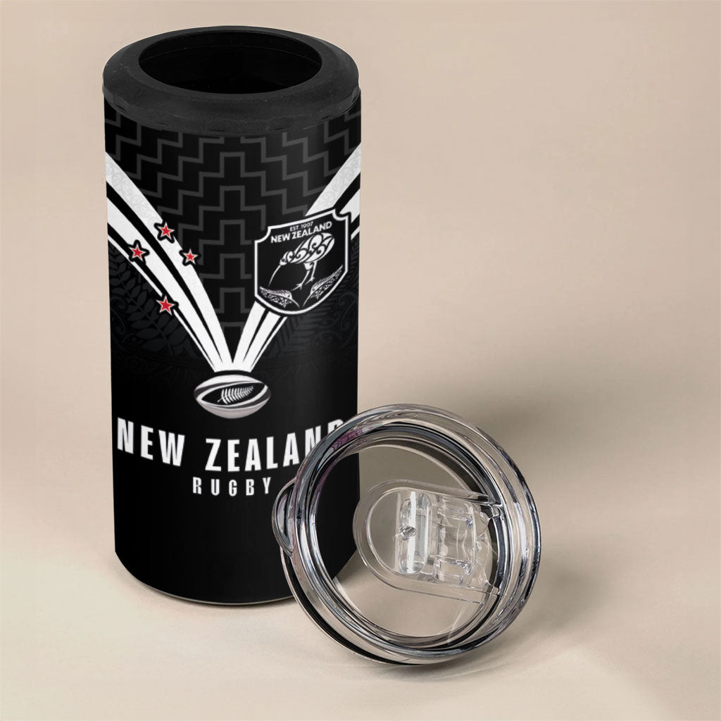 New Zealand Maori Rugby Custom 4 in 1 Can Cooler Tumbler Aotearoa Tribal Motif Retro Concept