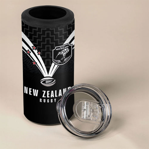 New Zealand Maori Rugby Custom 4 in 1 Can Cooler Tumbler Aotearoa Tribal Motif Retro Concept