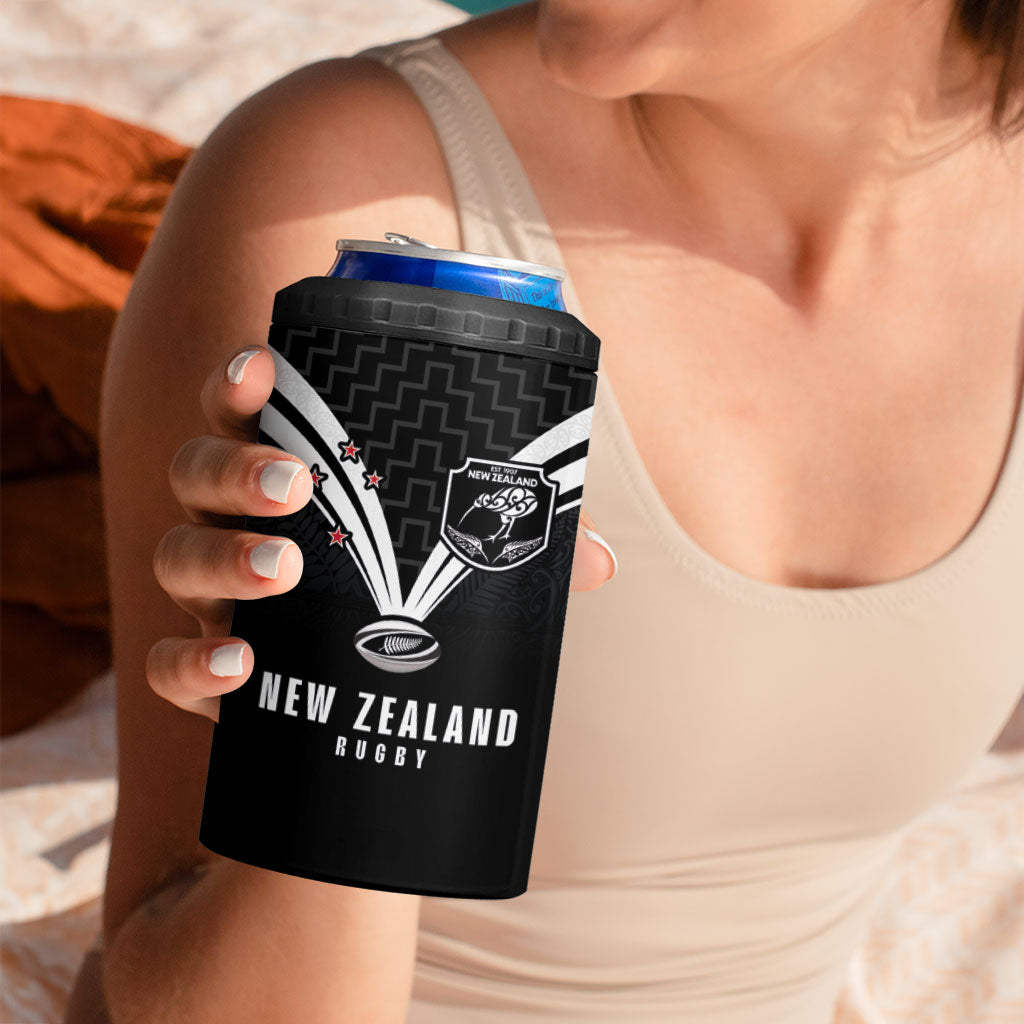 New Zealand Maori Rugby Custom 4 in 1 Can Cooler Tumbler Aotearoa Tribal Motif Retro Concept