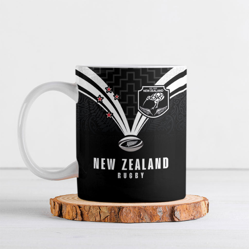 New Zealand Maori Rugby Custom Ceramic Mug Aotearoa Tribal Motif Retro Concept