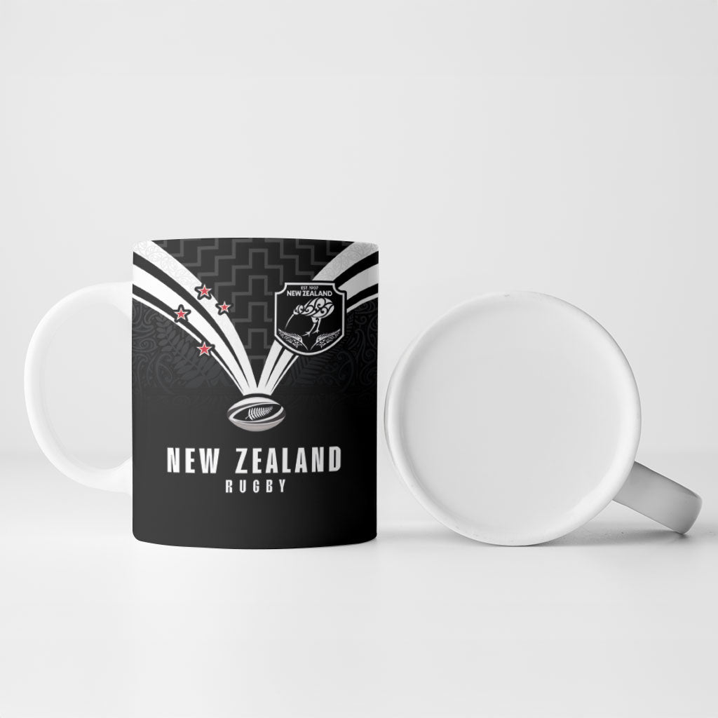 New Zealand Maori Rugby Custom Ceramic Mug Aotearoa Tribal Motif Retro Concept