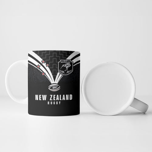 New Zealand Maori Rugby Custom Ceramic Mug Aotearoa Tribal Motif Retro Concept