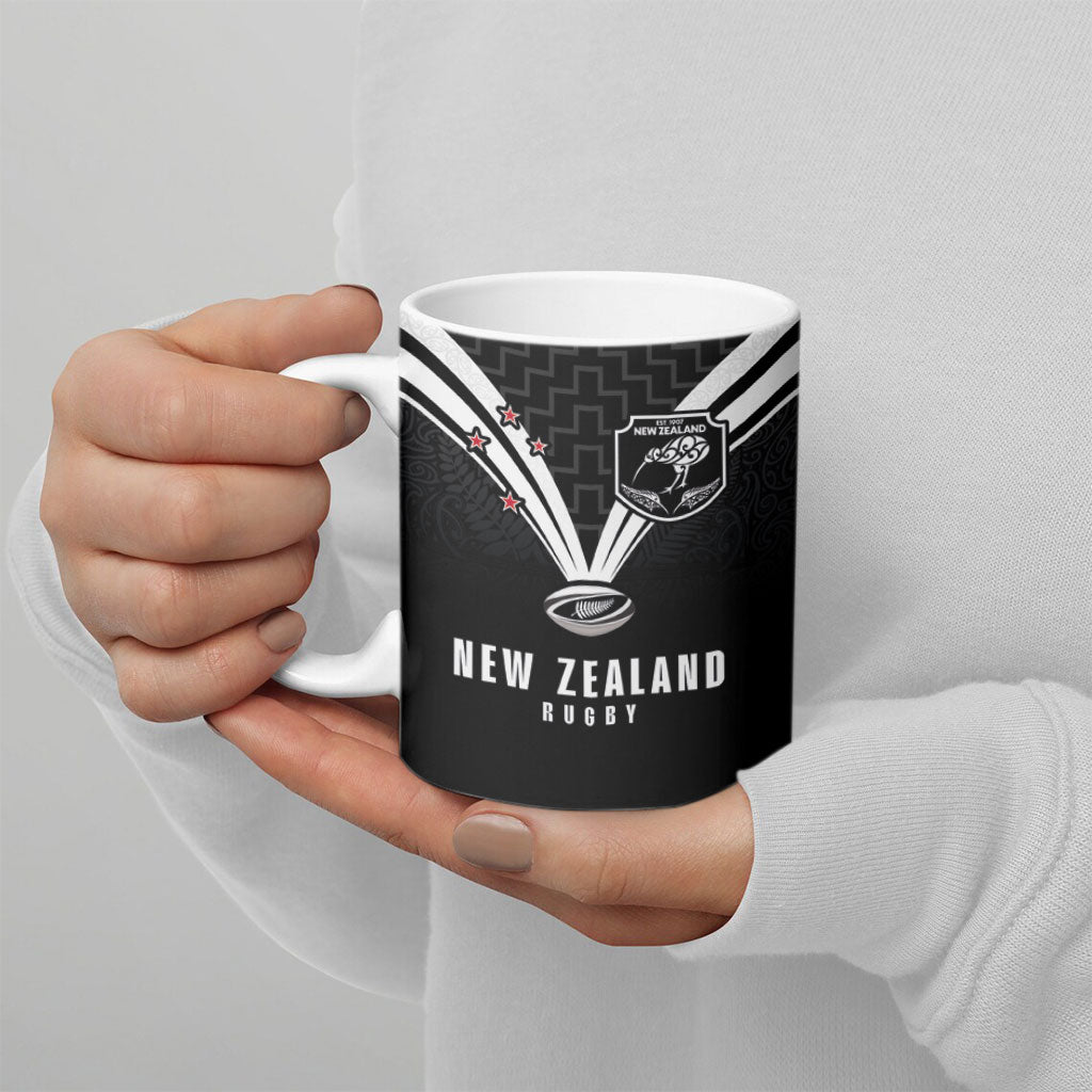 New Zealand Maori Rugby Custom Ceramic Mug Aotearoa Tribal Motif Retro Concept