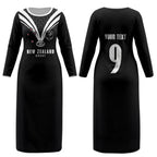 New Zealand Maori Rugby Custom Couples Matching Long Sleeve Bodycon Dress and Hawaiian Shirt Aotearoa Tribal Motif Retro Concept