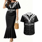 New Zealand Maori Rugby Custom Couples Matching Mermaid Dress and Hawaiian Shirt Aotearoa Tribal Motif Retro Concept