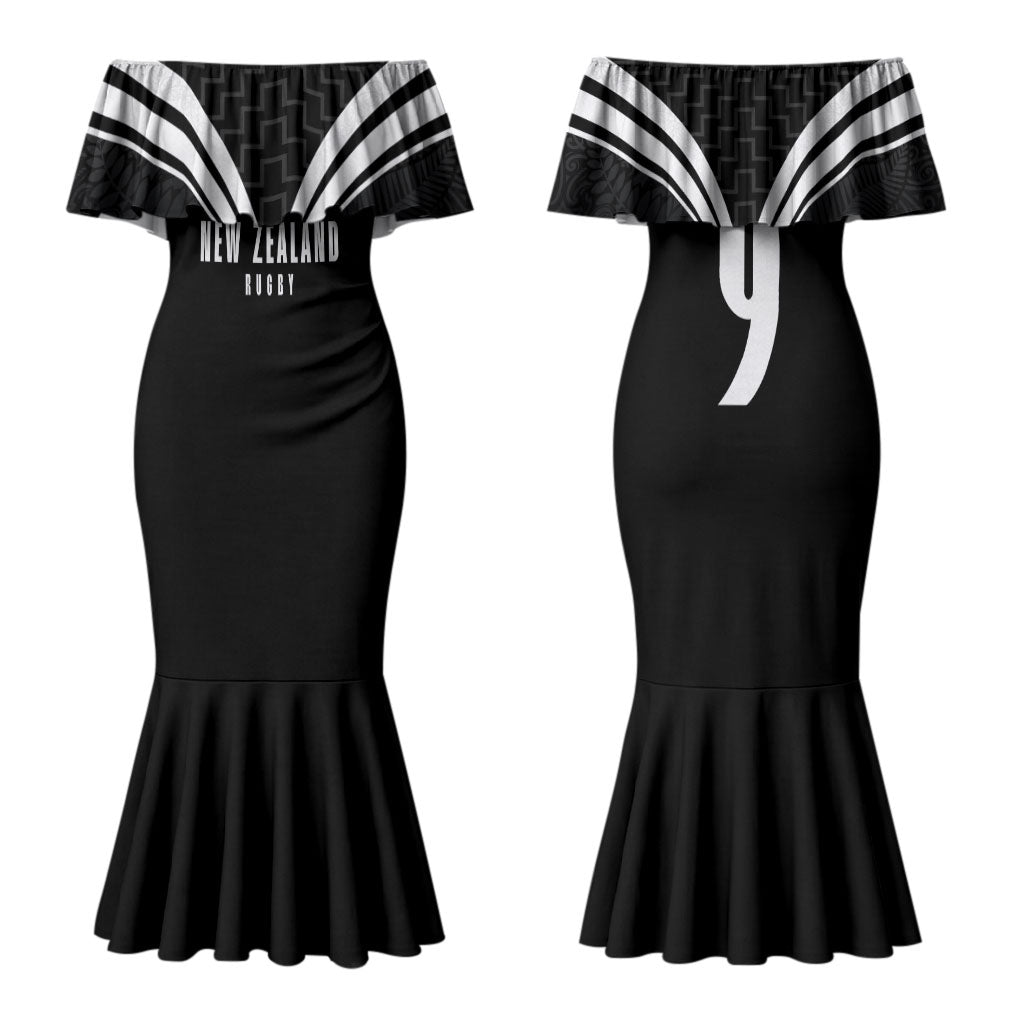 New Zealand Maori Rugby Custom Couples Matching Mermaid Dress and Hawaiian Shirt Aotearoa Tribal Motif Retro Concept