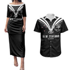 New Zealand Maori Rugby Custom Couples Matching Puletasi and Hawaiian Shirt Aotearoa Tribal Motif Retro Concept