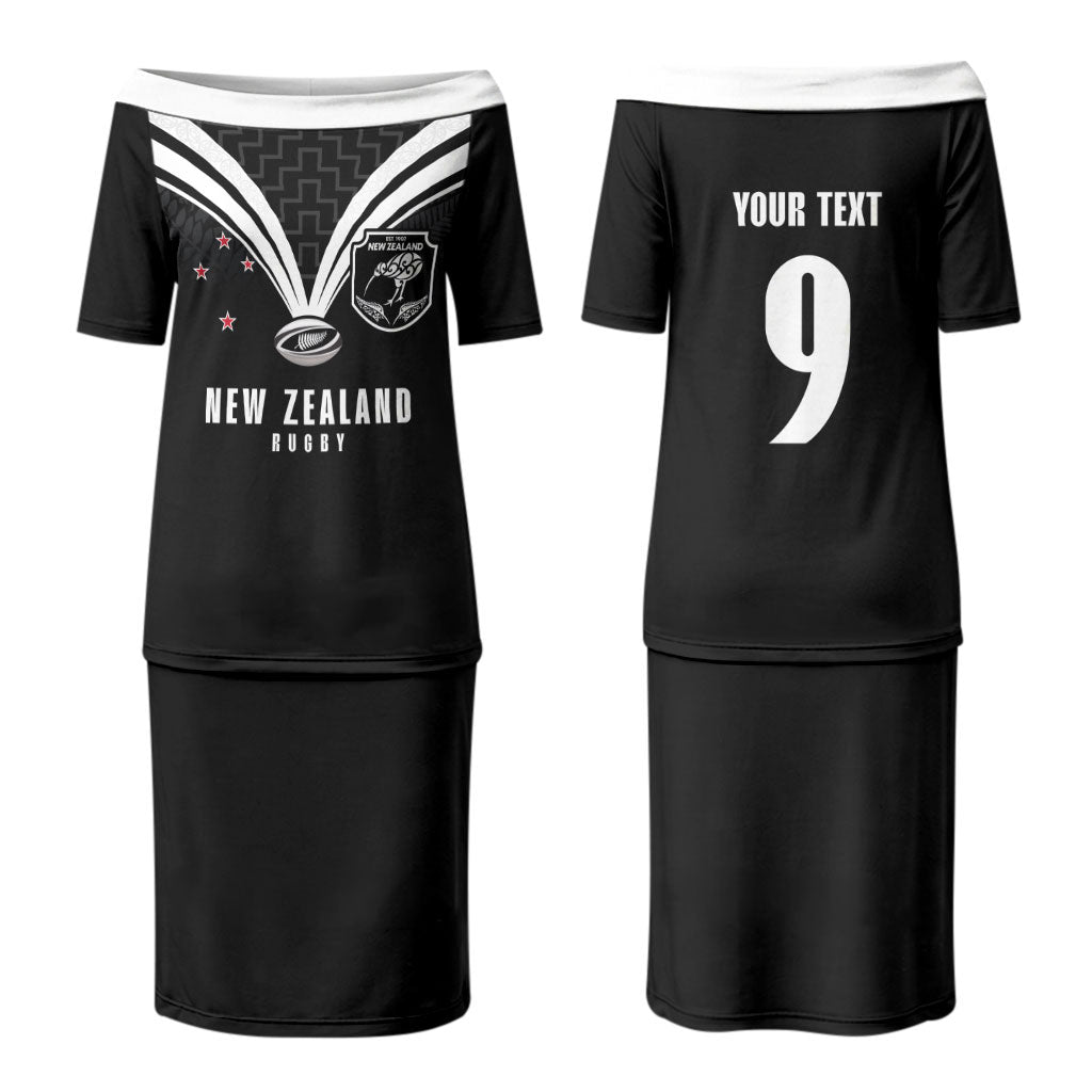 New Zealand Maori Rugby Custom Couples Matching Puletasi and Long Sleeve Button Shirt Aotearoa Tribal Motif Retro Concept