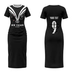 New Zealand Maori Rugby Custom Couples Matching Short Sleeve Bodycon Dress and Hawaiian Shirt Aotearoa Tribal Motif Retro Concept