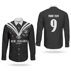 New Zealand Maori Rugby Custom Couples Matching Summer Maxi Dress and Long Sleeve Button Shirt Aotearoa Tribal Motif Retro Concept
