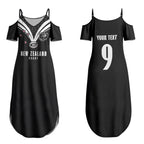 New Zealand Maori Rugby Custom Couples Matching Summer Maxi Dress and Long Sleeve Button Shirt Aotearoa Tribal Motif Retro Concept