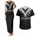 New Zealand Maori Rugby Custom Couples Matching Tank Maxi Dress and Hawaiian Shirt Aotearoa Tribal Motif Retro Concept