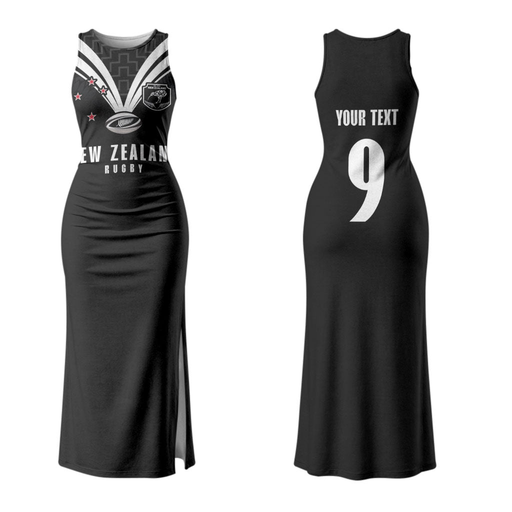 New Zealand Maori Rugby Custom Couples Matching Tank Maxi Dress and Hawaiian Shirt Aotearoa Tribal Motif Retro Concept