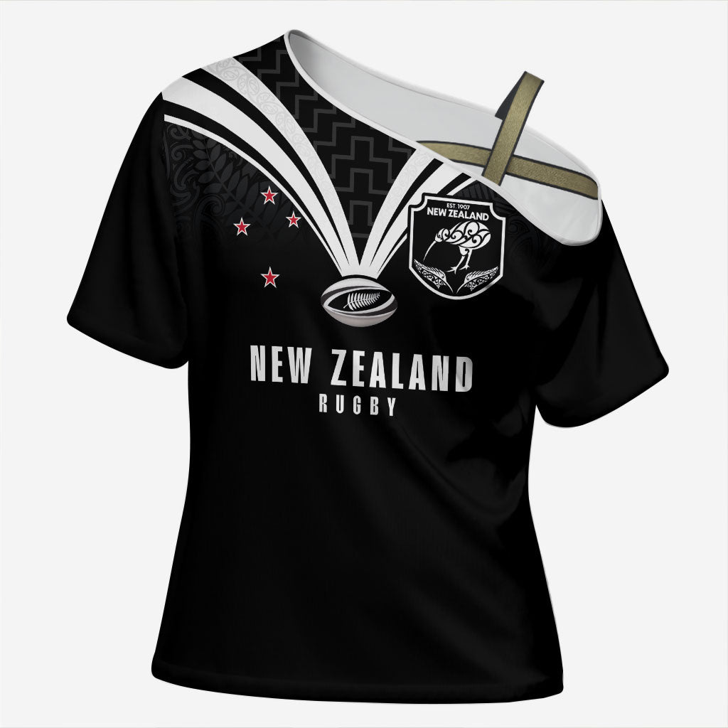 New Zealand Maori Rugby Custom Cross Shoulder Shirt Aotearoa Tribal Motif Retro Concept