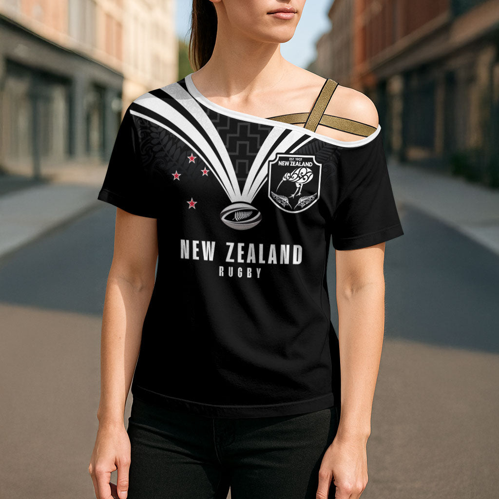 New Zealand Maori Rugby Custom Cross Shoulder Shirt Aotearoa Tribal Motif Retro Concept