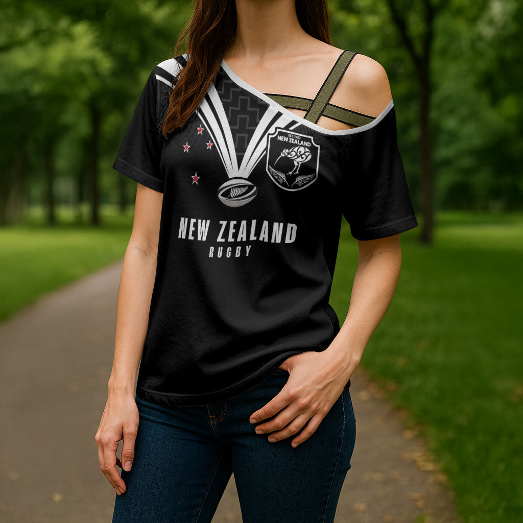 New Zealand Maori Rugby Custom Cross Shoulder Shirt Aotearoa Tribal Motif Retro Concept