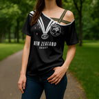 New Zealand Maori Rugby Custom Cross Shoulder Shirt Aotearoa Tribal Motif Retro Concept
