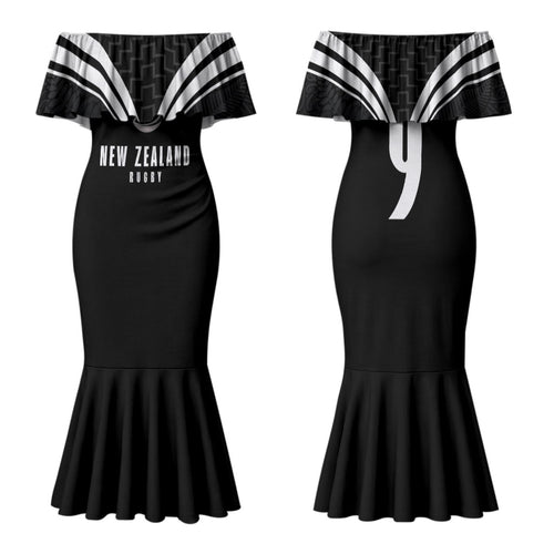 New Zealand Maori Rugby Custom Family Matching Mermaid Dress and Hawaiian Shirt Aotearoa Tribal Motif Retro Concept