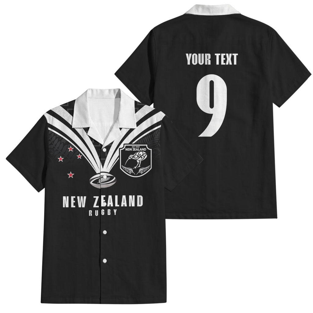 New Zealand Maori Rugby Custom Family Matching Off Shoulder Short Dress and Hawaiian Shirt Aotearoa Tribal Motif Retro Concept
