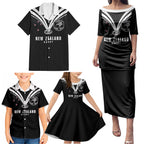 New Zealand Maori Rugby Custom Family Matching Puletasi and Hawaiian Shirt Aotearoa Tribal Motif Retro Concept