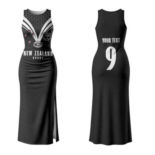 New Zealand Maori Rugby Custom Family Matching Tank Maxi Dress and Hawaiian Shirt Aotearoa Tribal Motif Retro Concept