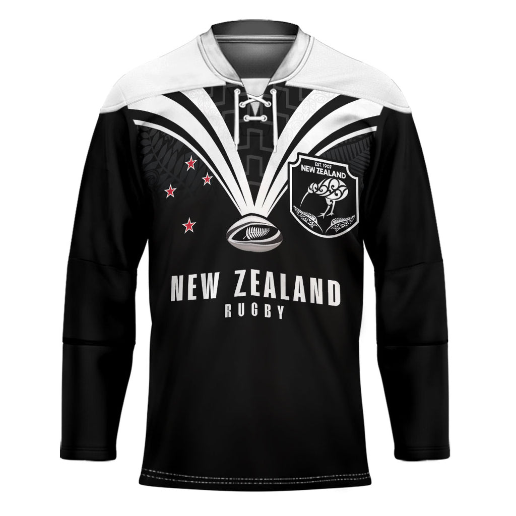 New Zealand Maori Rugby Custom Hockey Jersey Aotearoa Tribal Motif Retro Concept