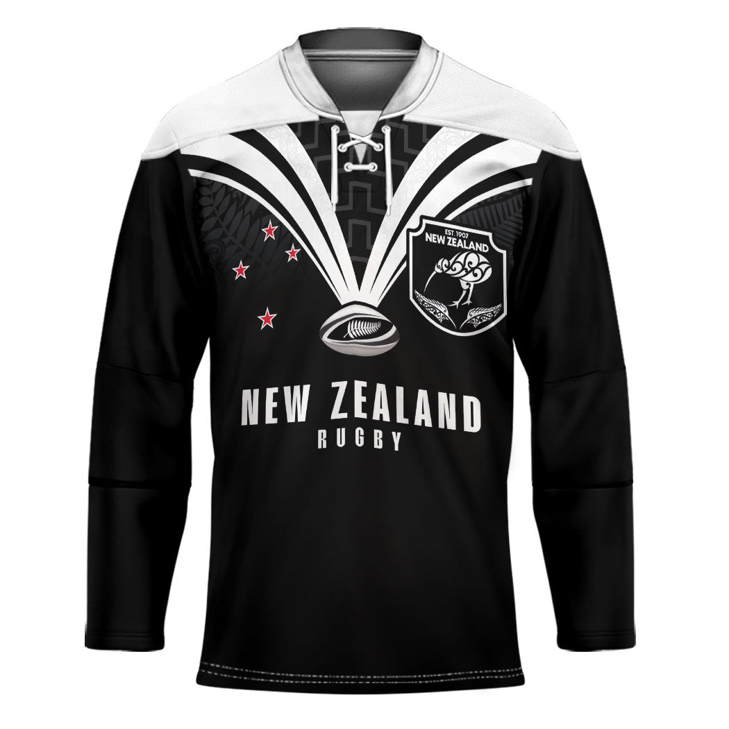 New Zealand Maori Rugby Custom Hockey Jersey Aotearoa Tribal Motif Retro Concept