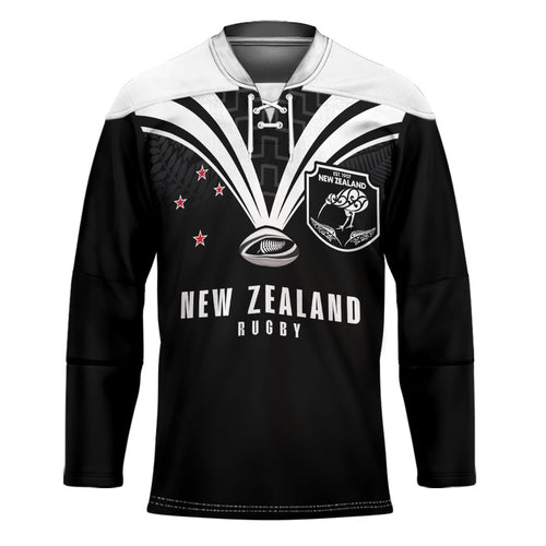 New Zealand Maori Rugby Custom Hockey Jersey Aotearoa Tribal Motif Retro Concept