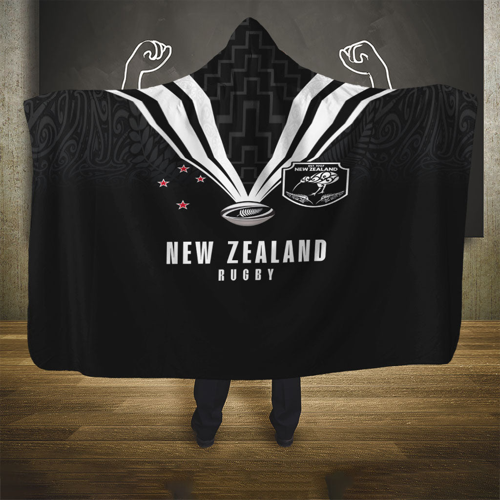 New Zealand Maori Rugby Hooded Blanket Aotearoa Tribal Motif Retro Concept