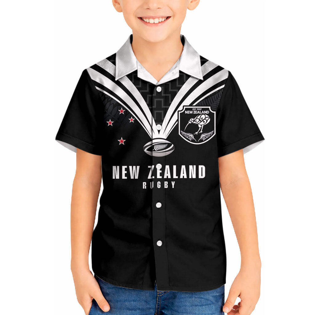 New Zealand Maori Rugby Custom Kid Hawaiian Shirt Aotearoa Tribal Motif Retro Concept