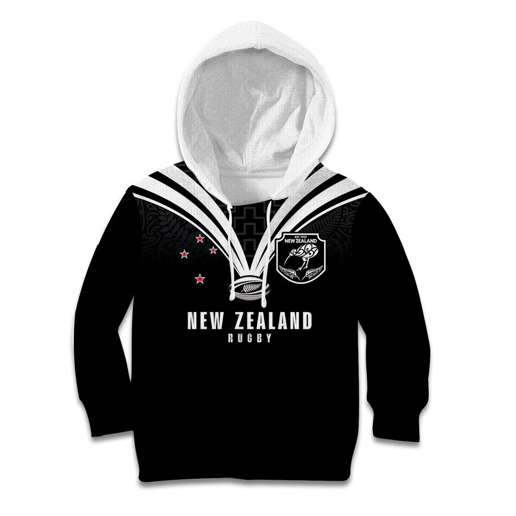 New Zealand Maori Rugby Custom Kid Hoodie Aotearoa Tribal Motif Retro Concept