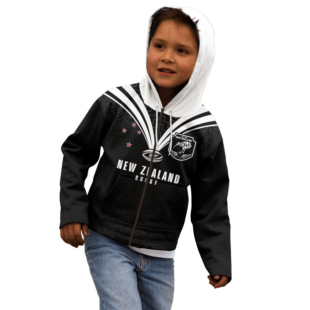 New Zealand Maori Rugby Custom Kid Hoodie Aotearoa Tribal Motif Retro Concept